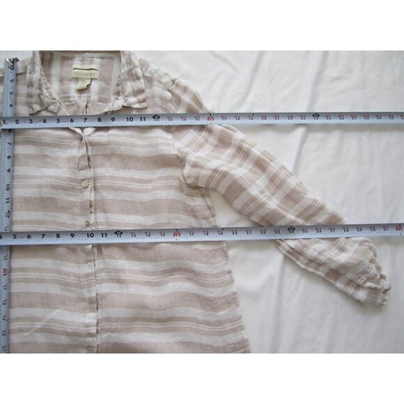 Women Cynthia Rowley 100% Linen Stripe Roll Up Sleeve Button Blouse Sz M (WB169) - Picture 5 of 9